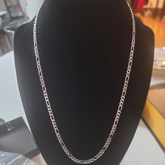 20" Figaro 4MM .925 Stamped Italian Sterling Silver Chain - Picture 1 of 4